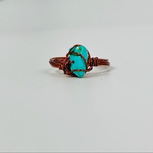 Turquoise Polished Chip Ring Maple Colored Wire